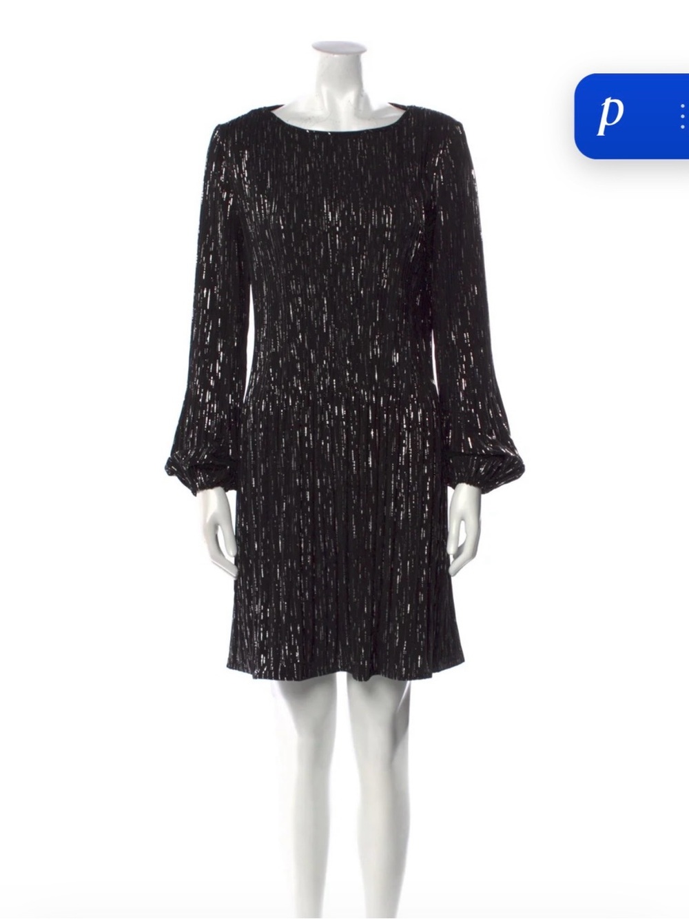 Maje Black Metallic-Striped Long Sleeve Mini Dress